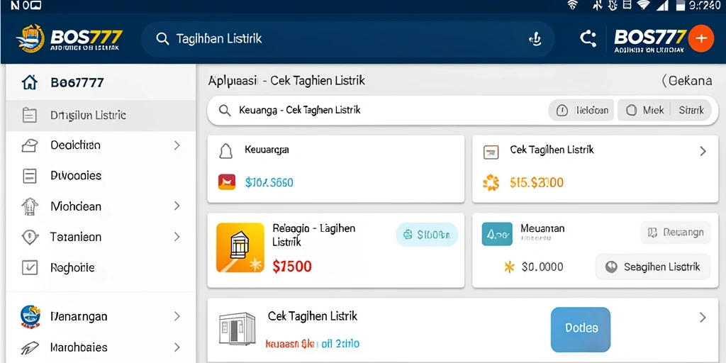 Tampilan antarmuka aplikasi BOS777 untuk cek tagihan listrik.