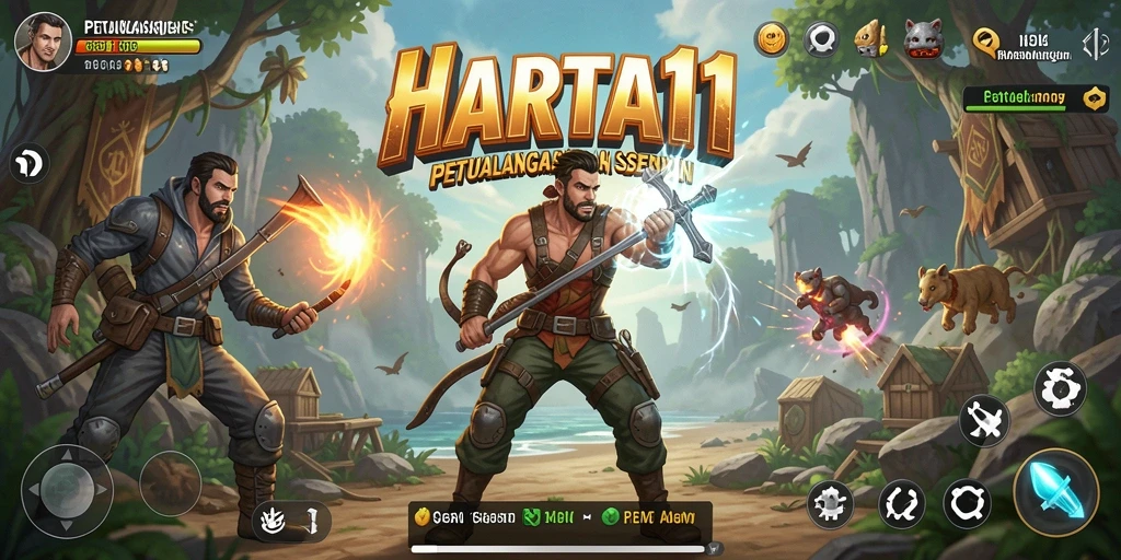 Tampilan antarmuka HARTA11 yang menarik dengan elemen petualangan.