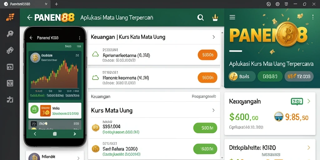 Antarmuka aplikasi PANEN88 yang menampilkan kurs mata uang secara real-time.