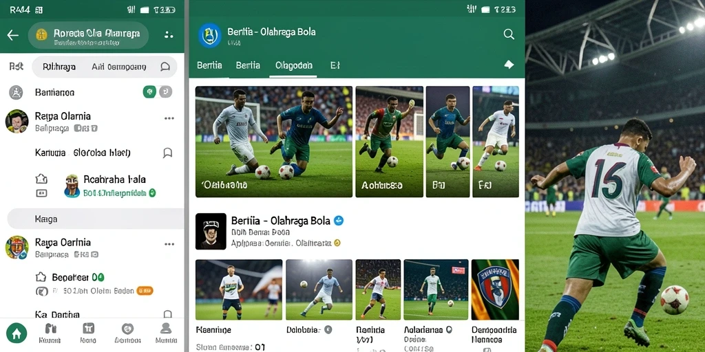 Tampilan modern aplikasi RR44 dengan berita olahraga bola terkini.